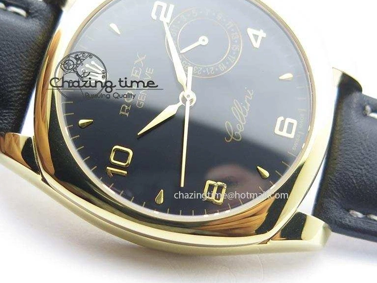 AAA Replica Watches YG On 3879 Numeral Black Leather Cellini Dial A Date Strap Black NewStyle Markers 0101